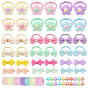 156Pcs Toddler Hair Accessories – Baby Hair Tie Elastic Scrunchies, Seamless Ponytail Holders, Bowknot Hair Clips, Cute Flower Mini Hair Clips for Little Girls
