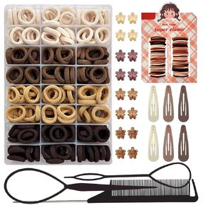 Hair Accessories for Girls, Brown Baby Hair Ties 0.8 Inch Soft Thick Seamless Cotton Hair Bands for Baby Girls Kids with Hair Clips