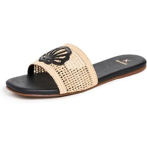 KAANAS Women's Meera Fishnet Slides with Contrast Leather Seashell