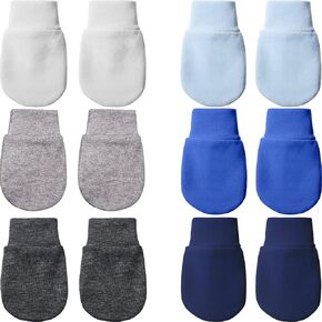 6 Pairs Newborn Baby Mittens No Scratch Gloves Infant Toddler Anti Scratch Essentials Unisex Cotton for 3-9 Months Girls Boys (White, Light Blue, Gray-Black, Gray, Navy, Royal Blue, Solid)