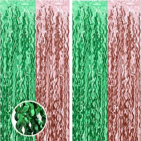 Wavy Green and Brown Tinsel Foil Fringe Curtains Football Photo Booth Props for Football Party Decorations,Super Football Bowl Sunday Party Decorations(2pcs 3.2ftX6.6ft)