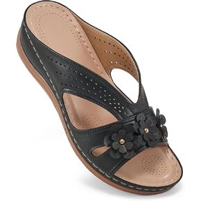 Ecetana Sandals for Women Wedge Shoes: Slip On Dressy Summer Comfortable Slides Sandals Lightweight Memory Foam Platform Shoes