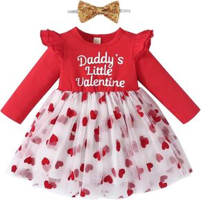 Toddler Baby Girl Valentines Day Outfit Daddy's Little Valentine Ruffled Sleeve Heart Dress Tulle Tutu Skirt
