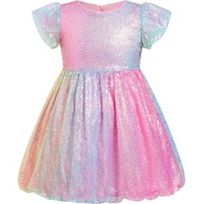IDOPIP Toddler Baby Girls Sequin Ombre Dress Rainbow Princess Birthday Party Sparkly Dresses Pageant Wedding Tutu Gown 9M-6T
