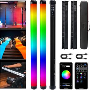 VILTROX K90 2 Pack RGB Tube Light, 30W 38inch Large RGBWY Photography LED Video Stick Light Wand with APP/2.4G/Remote Control, CRI 97+, 26 Scenes, 2500K-8500K, 14.8V/3300mAh Battery, Magnetic Chip