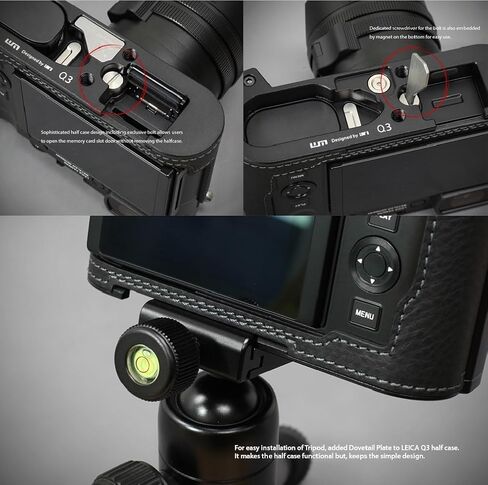 LIM'S Genuine Italy Leather Camera Half Case Metal Grip Dovetail Plate Handmade for Leica Q3 Q3 43 [All Black] in Saudi Arabia
