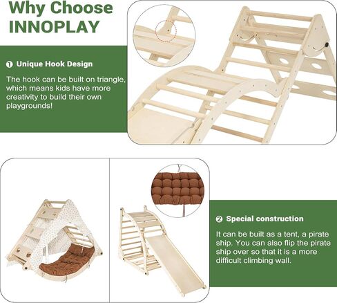 Foldable Toddler Climbing Toys Indoor Jungle Gym, Pikler Triangle Set with Cushion, Slide, Arch and Triangle Canvas, 8-in-1 Montessori Climbing Set(1.5-8yrs) in Saudi Arabia