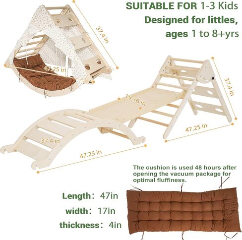Foldable Toddler Climbing Toys Indoor Jungle Gym, Pikler Triangle Set with Cushion, Slide, Arch and Triangle Canvas, 8-in-1 Montessori Climbing Set(1.5-8yrs) in Saudi Arabia