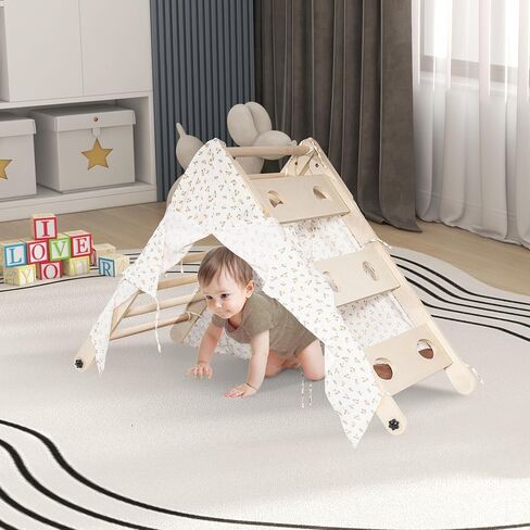 Foldable Toddler Climbing Toys Indoor Jungle Gym, Pikler Triangle Set with Cushion, Slide, Arch and Triangle Canvas, 8-in-1 Montessori Climbing Set(1.5-8yrs) in Saudi Arabia