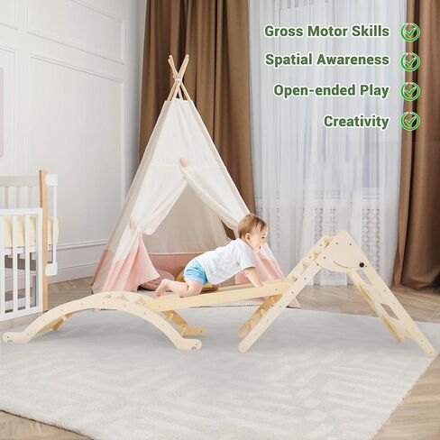 Foldable Toddler Climbing Toys Indoor Jungle Gym, Pikler Triangle Set with Cushion, Slide, Arch and Triangle Canvas, 8-in-1 Montessori Climbing Set(1.5-8yrs) in Saudi Arabia