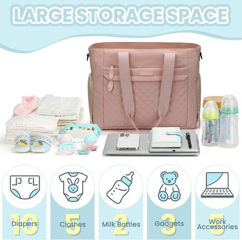 Diaper Bag Tote for Working Mom, Large Travel Baby Diaper Tote, Mommy Baby Bag for Boys and Girls in Kuwait
