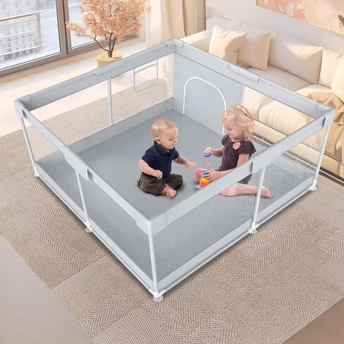 Baby Playpen 50" x 50" Baby Play Yard Playpen for Babies and Toddlers with Zipper Gate Indoor & Outdoor Baby Fence Safety Baby Activity Center with Breathable Mesh Non-Slip Play Pen in Saudi Arabia