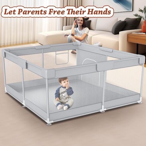 Baby Playpen 50" x 50" Baby Play Yard Playpen for Babies and Toddlers with Zipper Gate Indoor & Outdoor Baby Fence Safety Baby Activity Center with Breathable Mesh Non-Slip Play Pen in Saudi Arabia