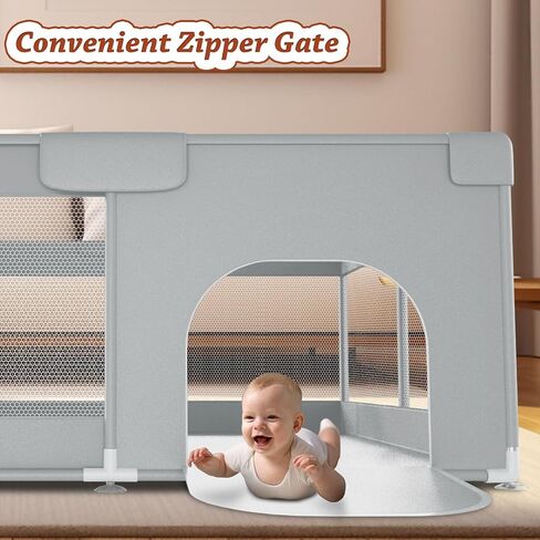 Baby Playpen 50" x 50" Baby Play Yard Playpen for Babies and Toddlers with Zipper Gate Indoor & Outdoor Baby Fence Safety Baby Activity Center with Breathable Mesh Non-Slip Play Pen in Saudi Arabia