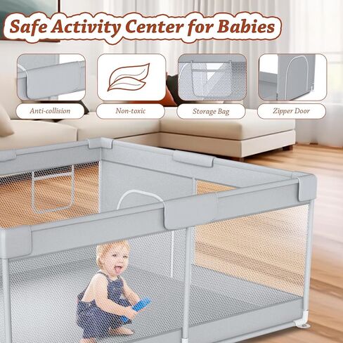 Baby Playpen 50" x 50" Baby Play Yard Playpen for Babies and Toddlers with Zipper Gate Indoor & Outdoor Baby Fence Safety Baby Activity Center with Breathable Mesh Non-Slip Play Pen in Saudi Arabia