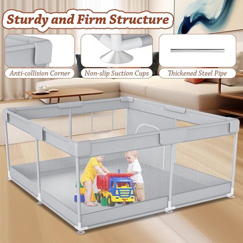 Baby Playpen 50" x 50" Baby Play Yard Playpen for Babies and Toddlers with Zipper Gate Indoor & Outdoor Baby Fence Safety Baby Activity Center with Breathable Mesh Non-Slip Play Pen in Saudi Arabia