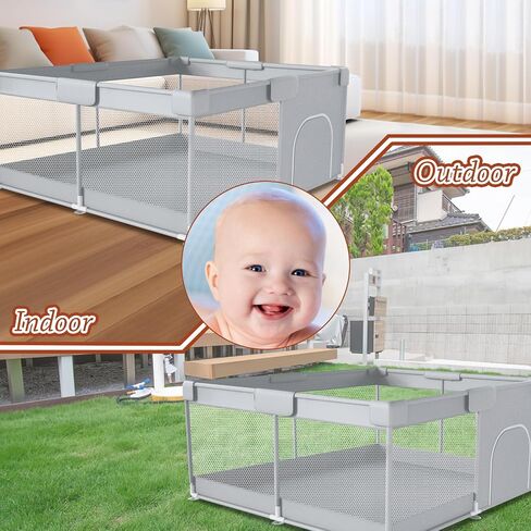 Baby Playpen 50" x 50" Baby Play Yard Playpen for Babies and Toddlers with Zipper Gate Indoor & Outdoor Baby Fence Safety Baby Activity Center with Breathable Mesh Non-Slip Play Pen in Saudi Arabia