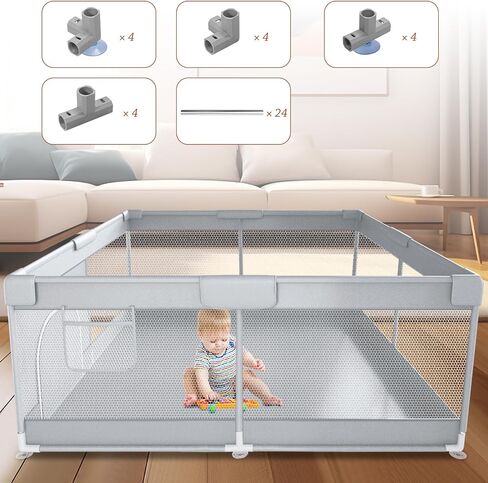 Baby Playpen 50" x 50" Baby Play Yard Playpen for Babies and Toddlers with Zipper Gate Indoor & Outdoor Baby Fence Safety Baby Activity Center with Breathable Mesh Non-Slip Play Pen in Saudi Arabia