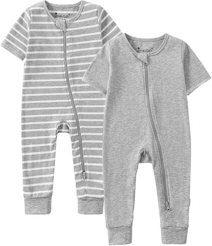Jimonda Baby Sleeper Rompers,Unisex Boys Girls Zip-Front Pajamas One-Piece Footless Outfit 0-24 Months (Pack of 2 in Kuwait