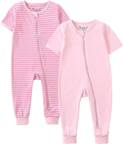 Jimonda Baby Sleeper Rompers,Unisex Boys Girls Zip-Front Pajamas One-Piece Footless Outfit 0-24 Months (Pack of 2 in Kuwait