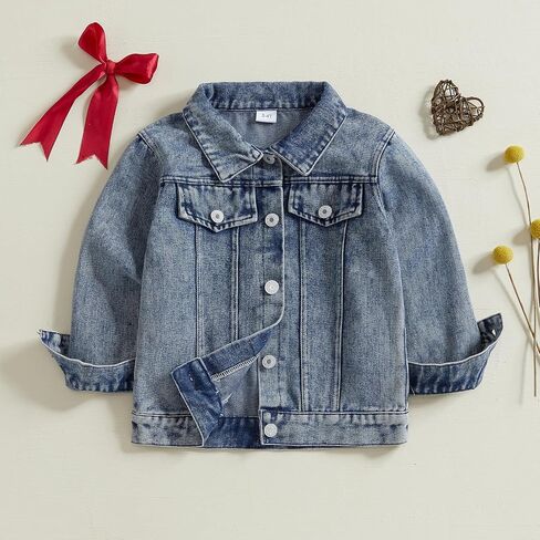 Toddler Baby Girls Jacket Bow Print Jean Jacket Lapel Button Down Denim Shirt Coat Outerwear Spring Clothes in Saudi Arabia