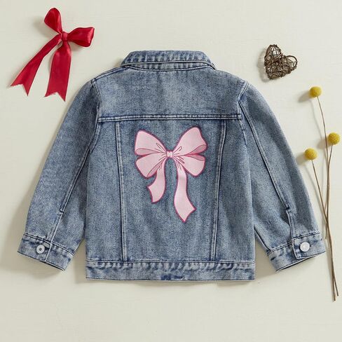 Toddler Baby Girls Jacket Bow Print Jean Jacket Lapel Button Down Denim Shirt Coat Outerwear Spring Clothes in Saudi Arabia