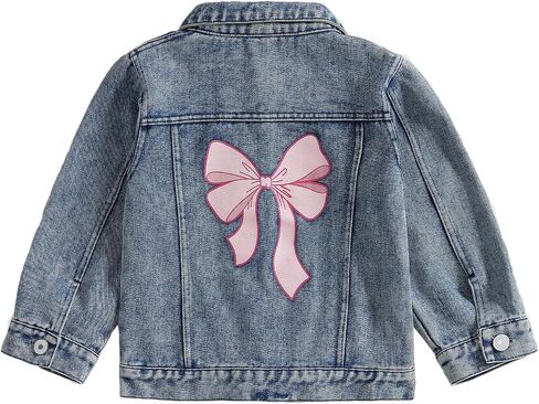 Toddler Baby Girls Jacket Bow Print Jean Jacket Lapel Button Down Denim Shirt Coat Outerwear Spring Clothes in Saudi Arabia
