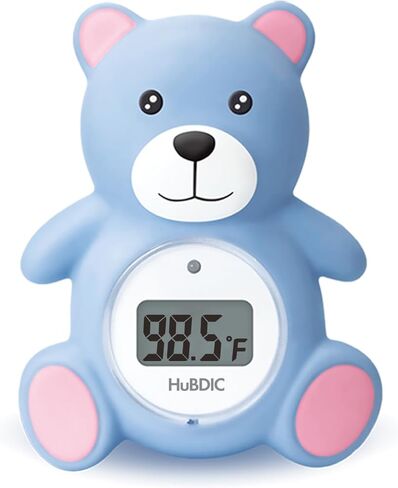 HubiBaby Baby Bath Thermometer & Digital Room Temperature, 2in1 Kids Bathroom Safety Products with Temperature Warning, Floating Teddy Bear (Blue) in Kuwait
