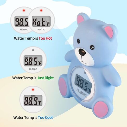 HubiBaby Baby Bath Thermometer & Digital Room Temperature, 2in1 Kids Bathroom Safety Products with Temperature Warning, Floating Teddy Bear (Blue) in Kuwait