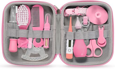 Baby Grooming Kit, 15 in 1 Portable Baby Safety Care Kit with Baby Brush and Comb Set Nail Clippers Nasal Aspirator etc for Nursery Newborn Infant Girl Boys Keep Clean Baby Essentials(Pink) in Saudi Arabia