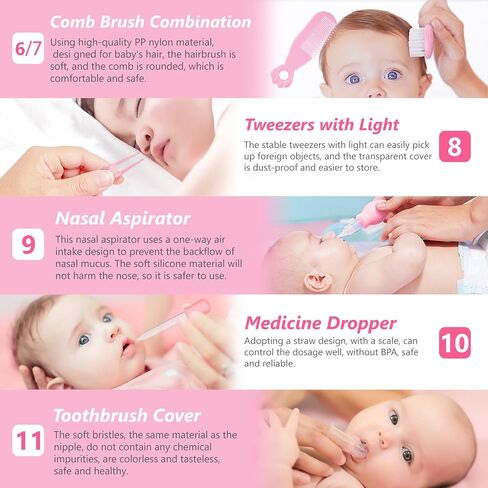 Baby Grooming Kit, 15 in 1 Portable Baby Safety Care Kit with Baby Brush and Comb Set Nail Clippers Nasal Aspirator etc for Nursery Newborn Infant Girl Boys Keep Clean Baby Essentials(Pink) in Saudi Arabia