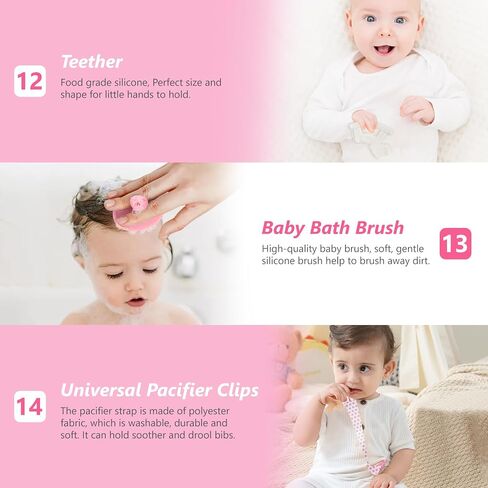 Baby Grooming Kit, 15 in 1 Portable Baby Safety Care Kit with Baby Brush and Comb Set Nail Clippers Nasal Aspirator etc for Nursery Newborn Infant Girl Boys Keep Clean Baby Essentials(Pink) in Saudi Arabia