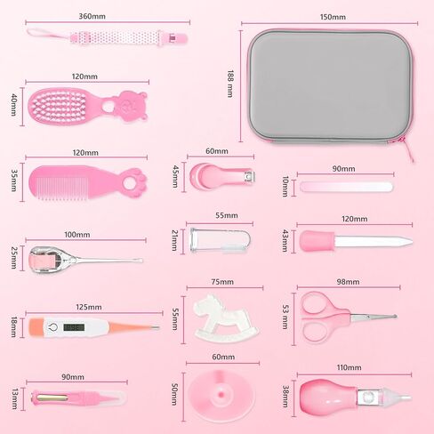 Baby Grooming Kit, 15 in 1 Portable Baby Safety Care Kit with Baby Brush and Comb Set Nail Clippers Nasal Aspirator etc for Nursery Newborn Infant Girl Boys Keep Clean Baby Essentials(Pink) in Saudi Arabia