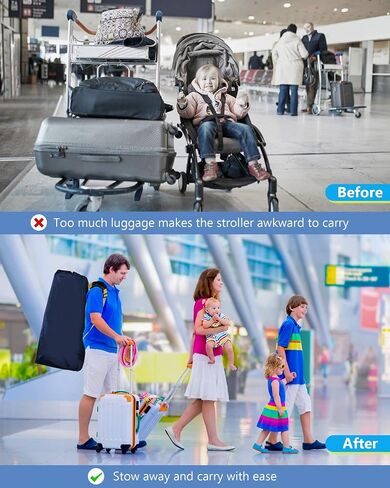 Large Stroller Bag for Airplane, Waterproof Stroller Travel Bag, Gate Check Stroller Bag for Single/Double Stroller Travel Bag with Handle and Drawstring Closure Stroller Cover (Black) in Saudi Arabia