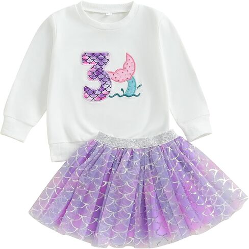 Toddler Baby Girl Mermaid Birthday Outfit 1st/2nd/3rd/4th/5th/6th Sweatshirt Tutu Skirts Kids Cake Smash Outfit in Saudi Arabia