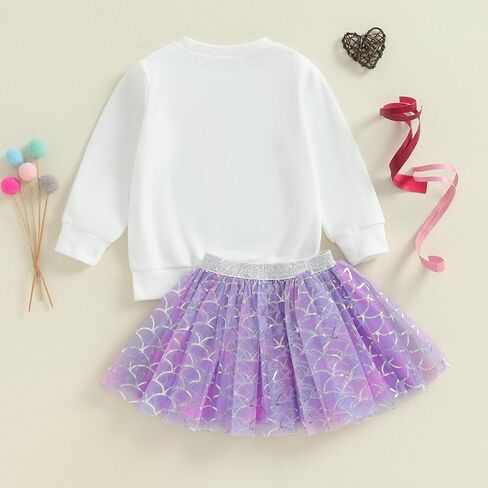 Toddler Baby Girl Mermaid Birthday Outfit 1st/2nd/3rd/4th/5th/6th Sweatshirt Tutu Skirts Kids Cake Smash Outfit in Saudi Arabia