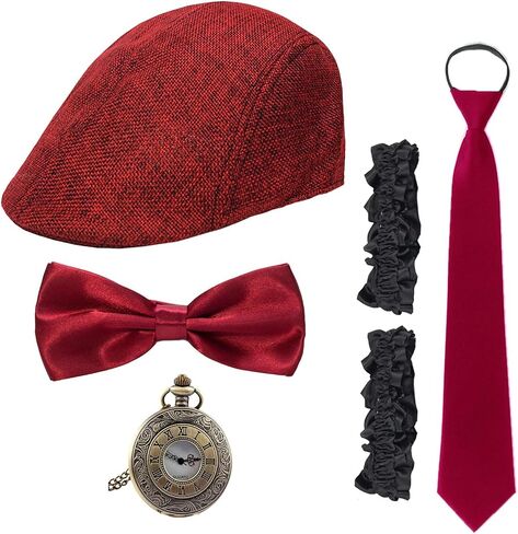 1920s Mens Costume Accessories Set, Roaring 20s Gangster Outfit Accessories with Hat Pocket Watch Bow Tie Armband in Kuwait