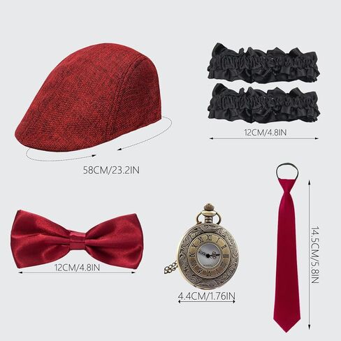 1920s Mens Costume Accessories Set, Roaring 20s Gangster Outfit Accessories with Hat Pocket Watch Bow Tie Armband in Kuwait