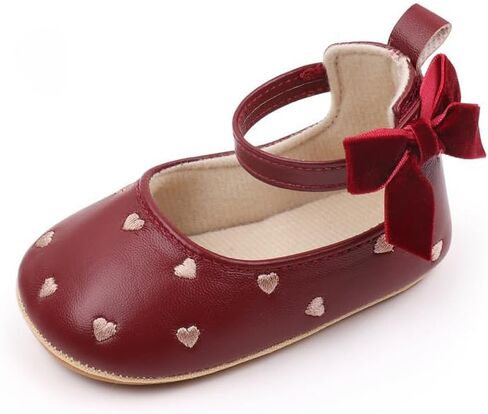 Baby Infant Girl Mary Jane Shoes Bow Baby Dress Shoes PU Leather Non-Slip Rubber Sole First Walkers Princess Wedding Newborn Crib Shoes in Kuwait