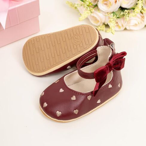 Baby Infant Girl Mary Jane Shoes Bow Baby Dress Shoes PU Leather Non-Slip Rubber Sole First Walkers Princess Wedding Newborn Crib Shoes in Kuwait
