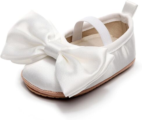 Baby Infant Girl Mary Jane Shoes Bow Baby Dress Shoes PU Leather Non-Slip Rubber Sole First Walkers Princess Wedding Newborn Crib Shoes in Kuwait