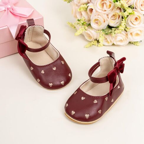 Baby Infant Girl Mary Jane Shoes Bow Baby Dress Shoes PU Leather Non-Slip Rubber Sole First Walkers Princess Wedding Newborn Crib Shoes in Kuwait
