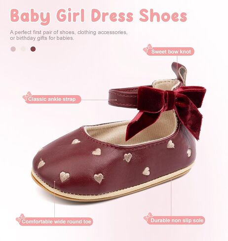 Baby Infant Girl Mary Jane Shoes Bow Baby Dress Shoes PU Leather Non-Slip Rubber Sole First Walkers Princess Wedding Newborn Crib Shoes in Kuwait