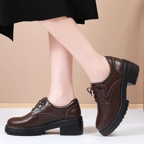 Platform Oxfords for Women Chunky Oxford Heels Women's Pumps Lace Up Shoes Office Work Ladies Casual Business Dress Shoes in Saudi Arabia