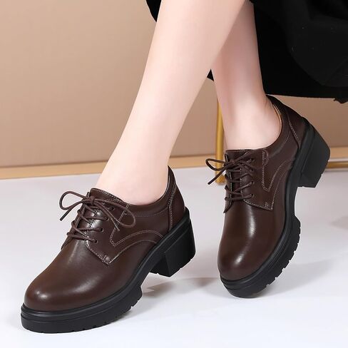 Platform Oxfords for Women Chunky Oxford Heels Women's Pumps Lace Up Shoes Office Work Ladies Casual Business Dress Shoes in Saudi Arabia