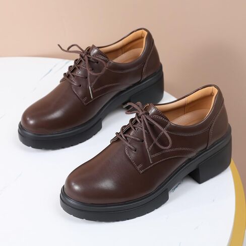 Platform Oxfords for Women Chunky Oxford Heels Women's Pumps Lace Up Shoes Office Work Ladies Casual Business Dress Shoes in Saudi Arabia