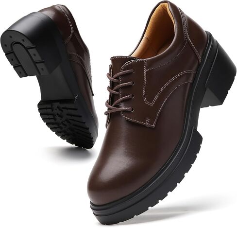Platform Oxfords for Women Chunky Oxford Heels Women's Pumps Lace Up Shoes Office Work Ladies Casual Business Dress Shoes in Saudi Arabia