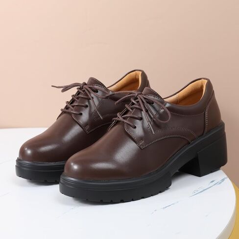 Platform Oxfords for Women Chunky Oxford Heels Women's Pumps Lace Up Shoes Office Work Ladies Casual Business Dress Shoes in Saudi Arabia