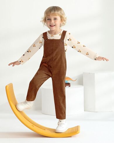 Wesidom Toddler Boy Cloths Fall Winter With With Fordler Sails 2-3T ، ROMPER ذات الأكمام الطويلة المخططة مع الأشرطة القابلة للتعديل (بني) in Kuwait