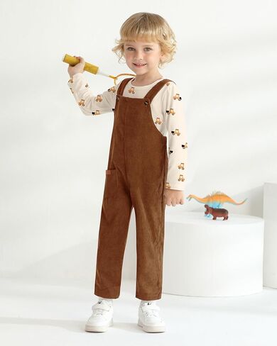 Wesidom Toddler Boy Cloths Fall Winter With With Fordler Sails 2-3T ، ROMPER ذات الأكمام الطويلة المخططة مع الأشرطة القابلة للتعديل (بني) in Kuwait